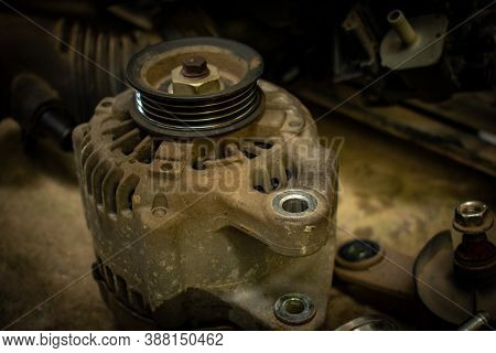 Car Parts: Modern Electric Motor In Repairing In Manufacturing Center.