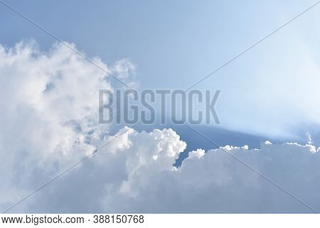 Beautiful Blue Sky With Closeup Clouds In Summer