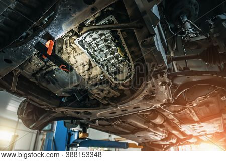 Cvt Gearbox Close Up, Changing Oil And Maintenance In New Modern Variator Automatic Transmission On 