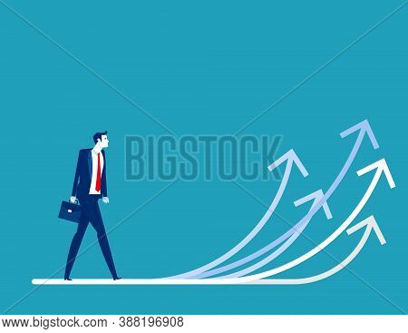 Businessman Walking With Arrows Direction. A Lot Of Business Opportunities