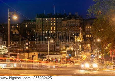 Cityscape of Edinburgh old town at sunset dusk, Edinburgh, Scotland United Kingdom. UK Scotland landmark consuerism and tourism concept.