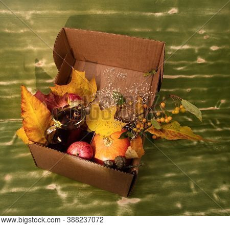 Fall Halloween Thanksgiving Season Special Post Delivery Box With Fruits And Vegetables Apples Pumpk