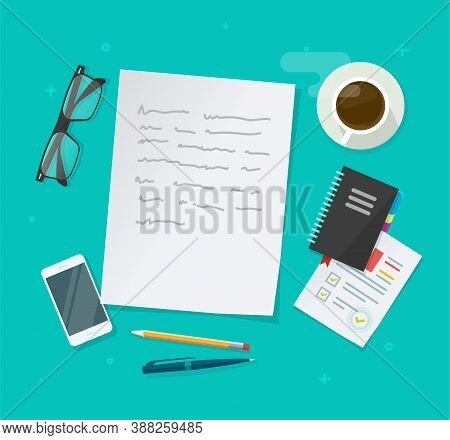 Writing Creating Text Content Vector On Education Working Desk Table Above, Essay Document, Journali