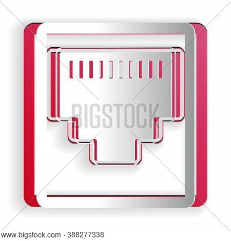 Paper Cut Network Port - Cable Socket Icon Isolated On White Background. Lan Port Icon. Ethernet Sim