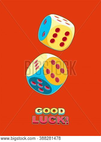 Pop Art Poster Of Rolling Lucky Dice Double Six 6x6