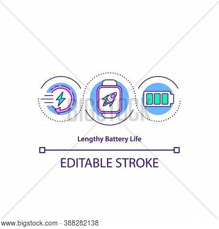 Lengthy Battery Life Concept Icon. Smartwatch Battery Life Test. Maximizes. Charging Ability Indicat