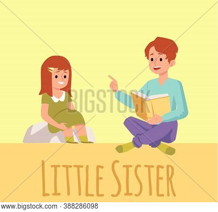 Flat Vector Illustration Of A Brother Reading A Book To His Little Sister