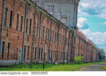 Red Brick Barracks Building Within The Modlin Fortress Is One Of The Longest Buildings In Europe