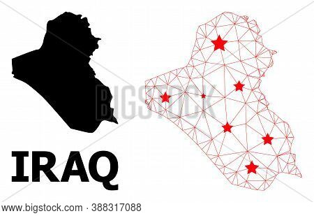 Wire Frame Polygonal And Solid Map Of Iraq. Vector Structure Is Created From Map Of Iraq With Red St