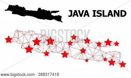 Carcass Polygonal And Solid Map Of Java Island. Vector Model Is Created From Map Of Java Island With