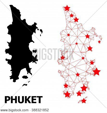 Wire Frame Polygonal And Solid Map Of Phuket. Vector Structure Is Created From Map Of Phuket With Re
