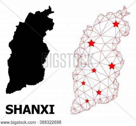 Wire Frame Polygonal And Solid Map Of Shanxi Province. Vector Model Is Created From Map Of Shanxi Pr