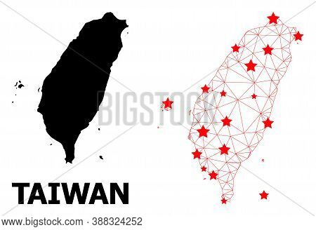 Wire Frame Polygonal And Solid Map Of Taiwan. Vector Structure Is Created From Map Of Taiwan With Re