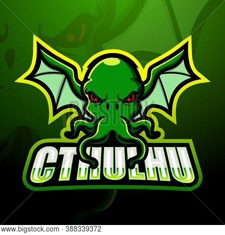 Vector Illustration Of Green Cthulhu Mascot Esport Logo Design