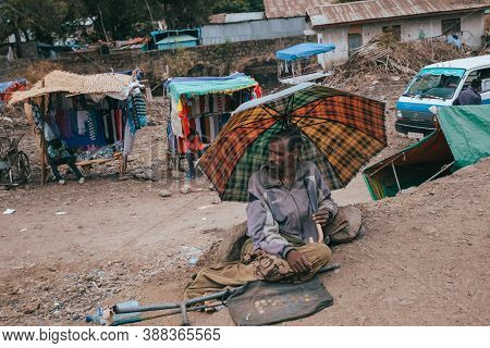 Azezo, Ethiopia, April 22th. 2019, Beggar On The Street In City Azezo. April 22th. 2019, Azezo, Etio