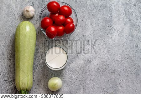 Zucchini Pasta Prepared Raw Ingredients Cream Cheese Garlic And Herbs