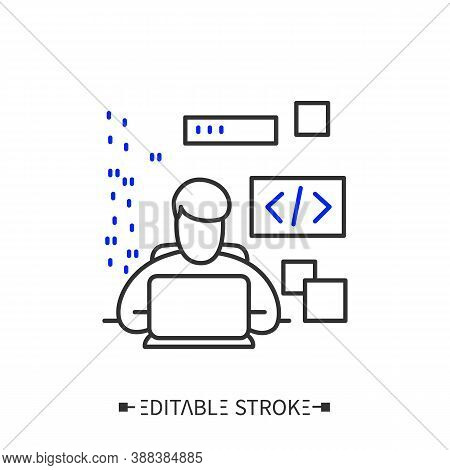 Coding Line Icon. Application Development. Programming Process. Writing A New Application Code. Mobi