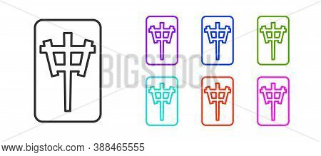 Black Line Mahjong Pieces Icon Isolated On White Background. Chinese Mahjong Red Dragon Game Emoji. 