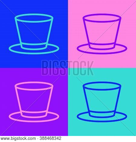 Pop Art Line Cylinder Hat Icon Isolated On Color Background. Vector