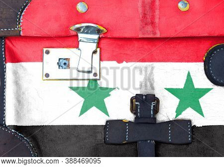 Syria Flag Is On Texture. Template. Coronavirus Pandemic. Countries May Be Closed. Locks.