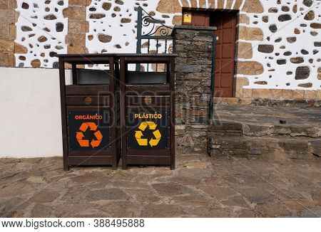 San Andres De Teixido, Spain - September 13, 2020: 
Separate Plastic And Organic Garbage Collection 
