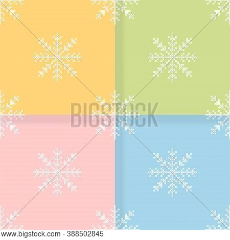 The Set Of Four Seamless Pattern With The Cross-stitch White Snowflakes.