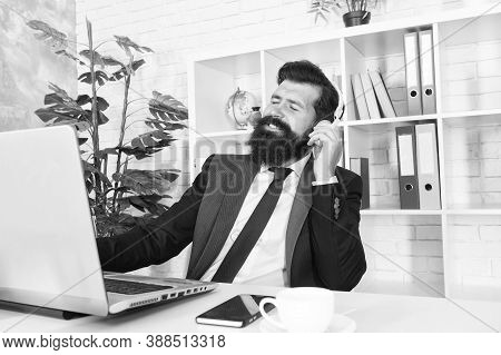 Calming Activities. Crisis Management. Inspiration Concept. Boss At His Workplace. Manager With Head