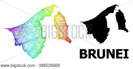 Network And Solid Map Of Brunei. Vector Model Is Created From Map Of Brunei With Intersected Random 