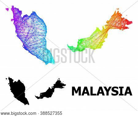 Net And Solid Map Of Malaysia. Vector Model Is Created From Map Of Malaysia With Intersected Random 
