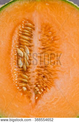 Simple Food Ingredients, Close-up Of Rockmelon On Cutting Board
