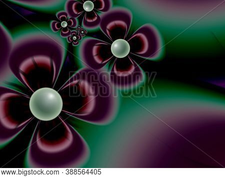 Fractal Image, Multicolor Template For Inserting Your Text. Background With Fantasy Flower. Floral T