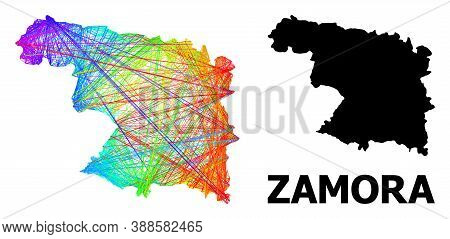 Wire Frame And Solid Map Of Zamora Province. Vector Model Is Created From Map Of Zamora Province Wit