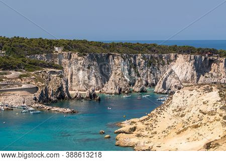 The Rock And Cobalt Blue Sea Of San Domino Island On The Archipelago Of The Tremiti Islands In Pugli