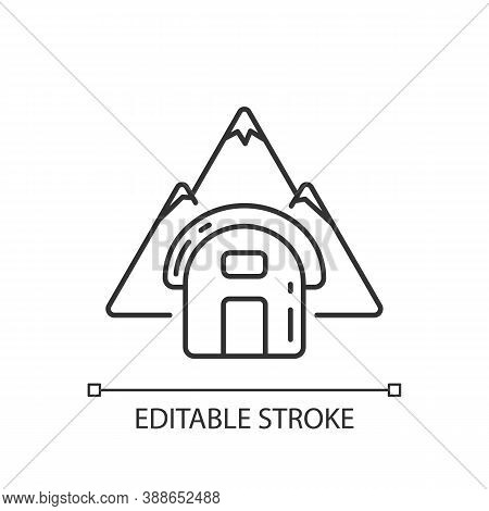 Bivouac Shelter Linear Icon. Improvised Camp Site. Backpacking. Scouting. Temporary Tent. Thin Line 