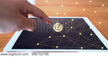 Finger Touch Tablet With The Concept Of Internet Network Technology Connection.