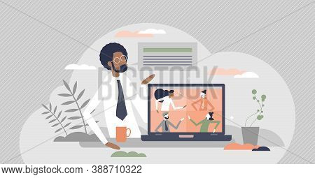 Meeting Videocall As Distant Online Communication Talk Tiny Person Concept. Speech Appointment Gathe