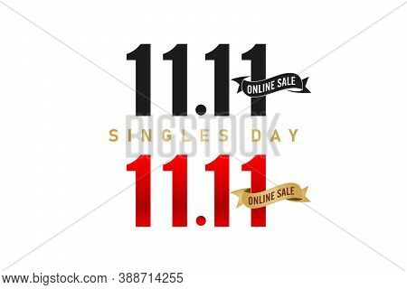 11.11 Sale, 11.11 Online Sale, Singles Day Festival, Golden Ribbon Black And Red Color, Applicable O