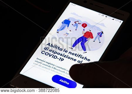 Roma, Italy - October 7 2020: Stop Covid, Immuni App, Official Covid-19 Or Coronavirus Contact Traci
