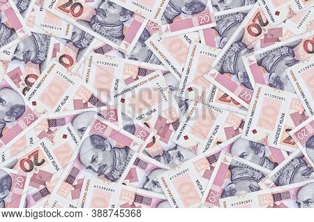 20 Croatian Kuna Bills Lies In Big Pile. Rich Life Conceptual Background