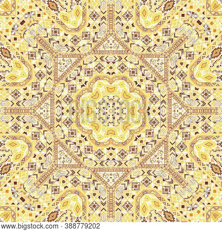 Stylish Seamless Pattern Of Simple Geometry Shapes Structure. Graphic Ancient Motif. Textile Print. 