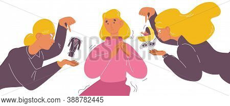 Woman Sure Of Her Way In Life And Priority Of Lifestyle. Career Or Kids And Family First Choise. Blo