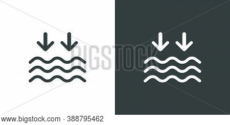 Low Tide. Waves On The Sea. Isolated Icon On Black And White Background. Weather Glyph Vector Illust
