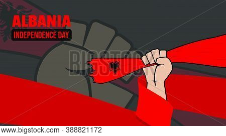 Albania Independence Day Design With Hand Holding Albanian Flag. Good Template For Albanian National