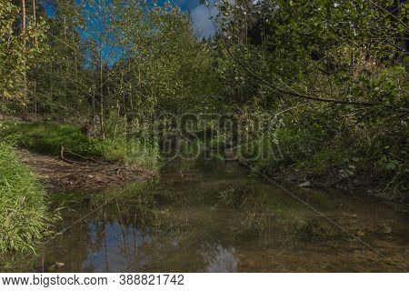 Zborovsky Creek Flowing To Influence With Malse River In Autumn Day
