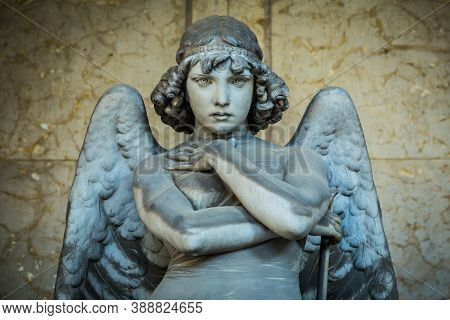 Genoa, Italy - Circa August 2020: Angel Sculpture By Giulio Monteverde For The Oneto Family Monument