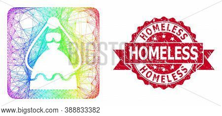 Spectrum Colorful Network Bride, And Homeless Dirty Ribbon Stamp Seal. Red Seal Contains Homeless Ti