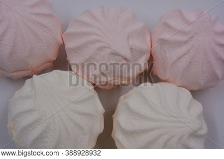 Airy, Light And Dietary Ukrainian Sweets White And Pink Applesauce Marshmallow Beautifully Arranged 
