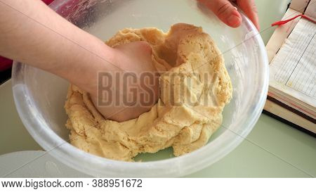 Knead The Dough At Home, Close-up Of Fresh Pie Dough Kneaded,