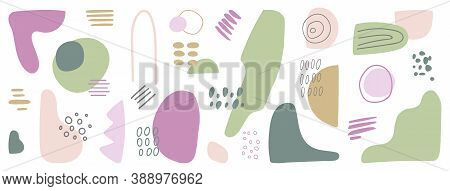 Organic Shapes Long Banner. Hand Draw Abstract Design Elements In Pastel Colors. Minimal Stylish Cov