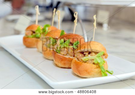 Mini Hamburger On White Dish